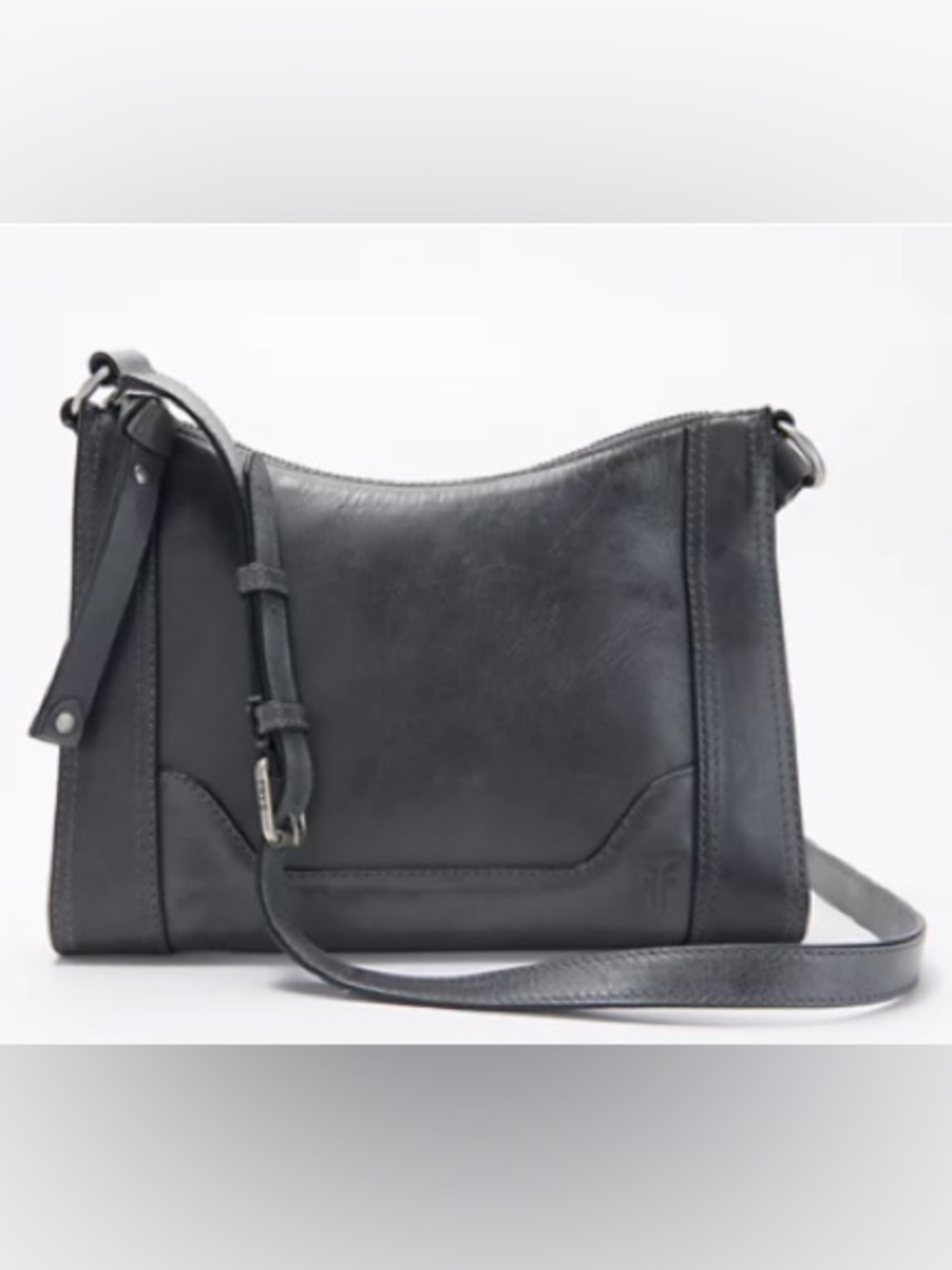 Frye Carbon Gray Leather Melissa Zip Crossbody Bag Purse NWT